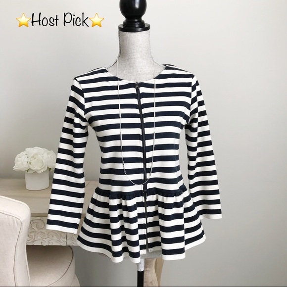 Zara Jackets & Blazers - Zara TRF 3/4 Sleeve Striped Peplum Zip Jacket